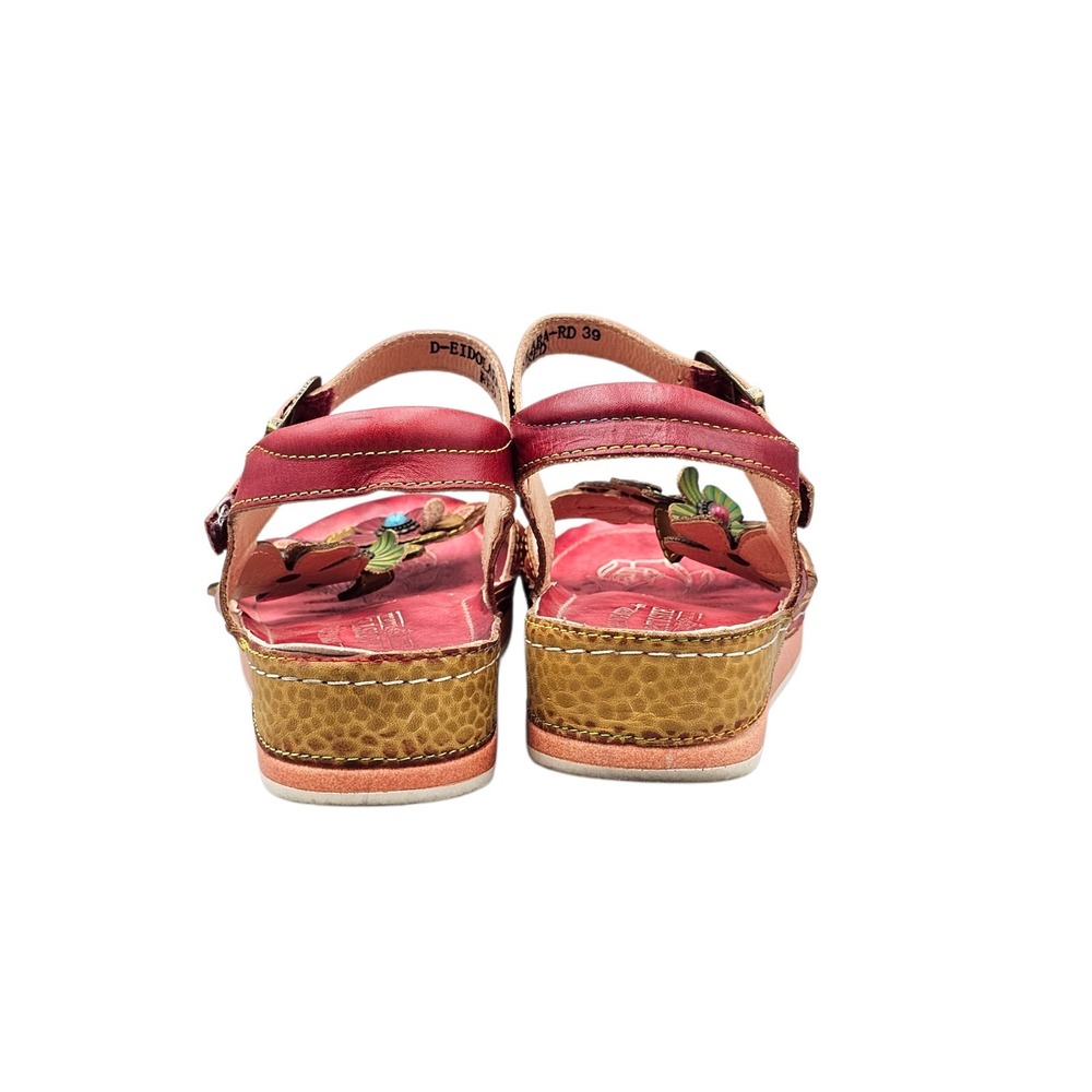 L'Artiste Women's Size 39/8.5 US Spring Step Eidolara Red Leather Floral Sandals - Picture 4 of 8